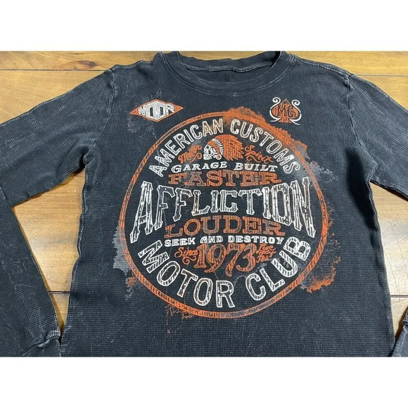 Affliction American Customs MC Long Sleeve Black Womens Shirt Size Medium - Picture 2 of 8